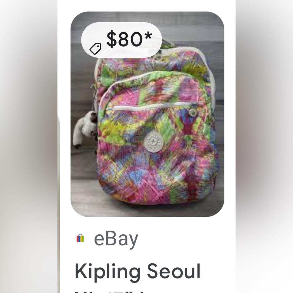 🎉Kipling Seoul XL 17” Laptop BackpackTravel Bag Palm Leaf Pattern Maddie Monkey - Picture 2 of 8